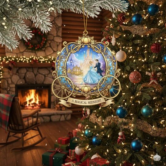 Discover Disney Christmas Acrylic Ornament, Cinde Christmas Keepsake, Cinde Glass Slipper Pumpkin Carriage Ball Gown Ornament