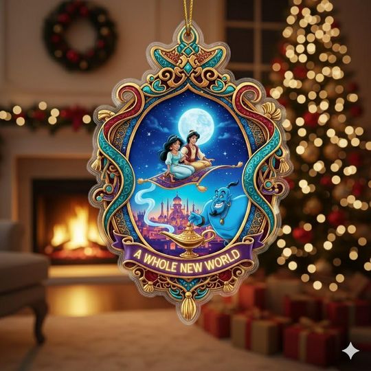 Discover Aladdin Christmas Acrylic Ornament, Jasmine & Aladdin Christmas Ornament, Magic Carpet Ride Keepsake, Movie Themed Christmas Decor