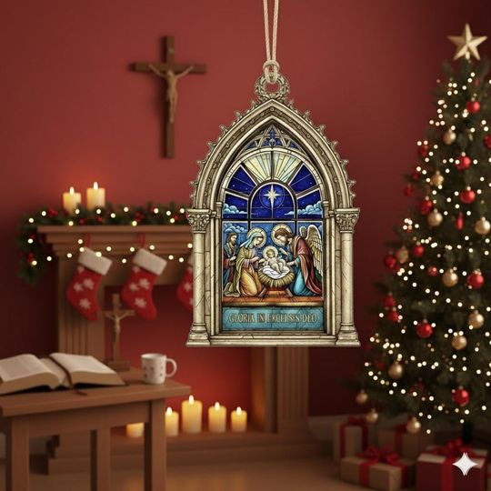 Discover Nativity Acrylic Ornament, Religious Catholic Gift, Holy Family Gothic Arch Window Decor,  Christian Family Christmas Keepsake