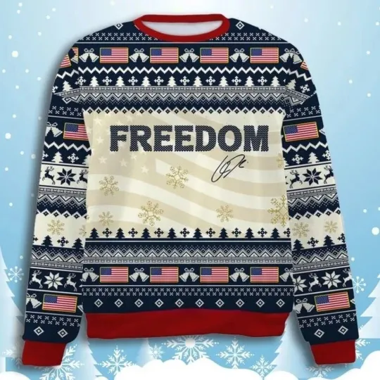 Freedom Charlie Kirk Signature Ugly Christmas Sweater, Christmas Gift
