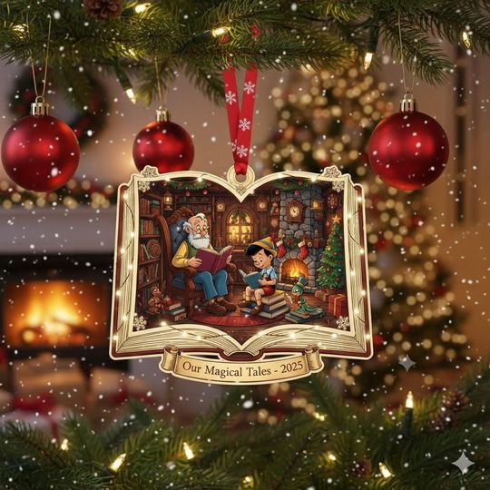 Discover Custom Book Lover Christmas Acrylic Ornament, Disney Pinocchio Book Ornament, Personalized Holiday Gift For Book Lover, Disney Bookish Decor