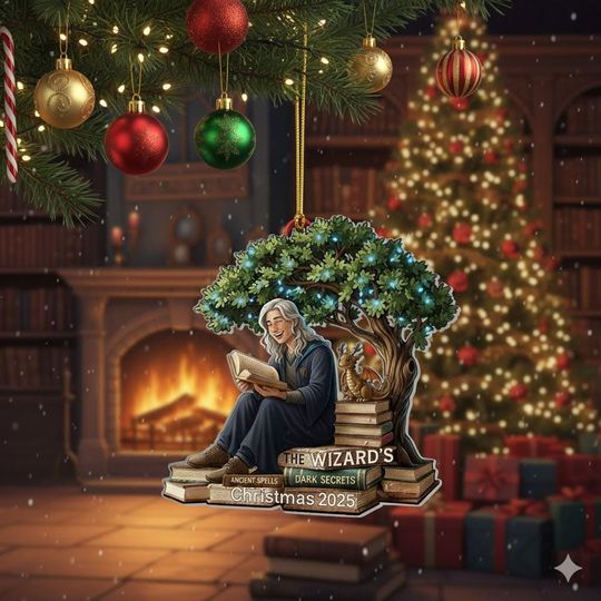 Discover Book Lover 3D Acrylic Ornament, Personalized Wizard Bookish Christmas Ornament, Bookish Holiday Keepsake, Xmas Gift For Readers