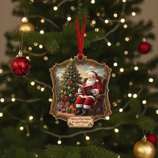 Discover Santa Reading Book Christmas Ornament - Custom Acrylic Keepsake