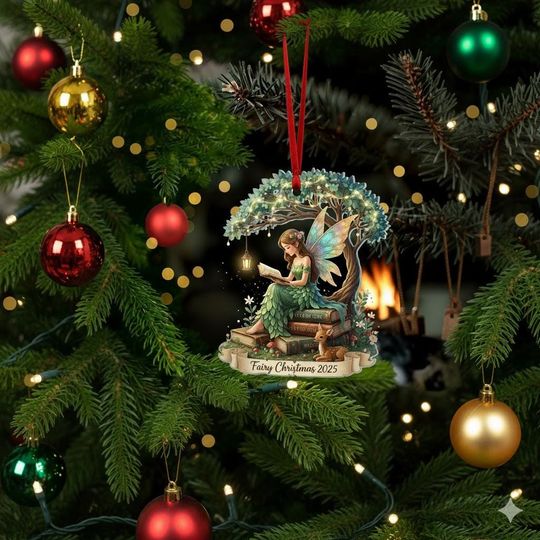 Discover Fairy Reading Book Acrylic Christmas Ornament: Book Lover Gift