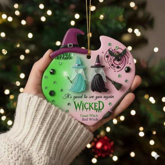 Wicked Christmas Ceramic Ornament, Elphaba & Glinda 3D Sea Glass Keepsake, Wicked The Musical Gift, Wicked Magical Bestie Matching Ornament