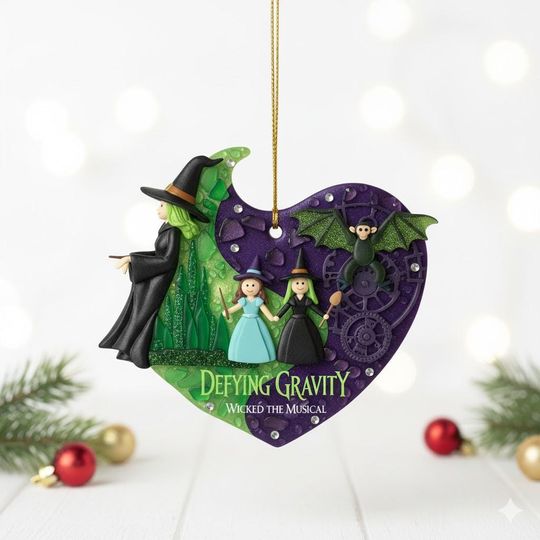 Wicked Christmas Ceramic Ornament, Elphaba & Glinda 3D Sea Glass Keepsake, Wicked The Musical Gift, Wicked Magical Bestie Matching Ornament