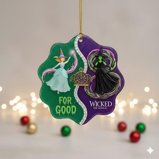 Wicked Christmas Ceramic Ornament, Elphaba & Glinda 3D Sea Glass Keepsake, Wicked Musical Gift, Wicked Change For Good Bestie Ornament