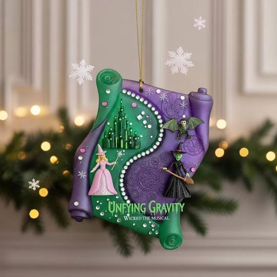 Wicked Christmas Ceramic Ornament, Elphaba & Glinda 3D Sea Glass Keepsake, Wicked Musical Gift, Good Witch Bad Witch Matching Ornament