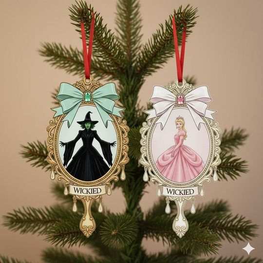 Wicked Christmas Ornament, Elphaba & Glinda Acrylic Keepsake, Wicked Musical Gift, Emerald City Fantasy Ornament, Besties Matching Ornament