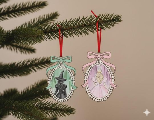Wicked Christmas Ornament, Elphaba & Glinda Acrylic Keepsake, Wicked Musical Gift, Emerald City Fantasy Ornament, Besties Matching Ornament
