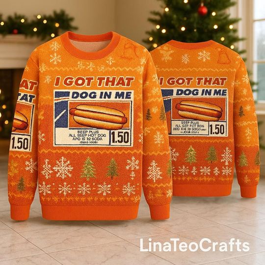 Discover Funny I Got That Dog In Me Ugly Christmas Sweater, Costco Hot Dog Holiday Sweater, All Beef Xmas Jumper, Festive Meat Lover Gift