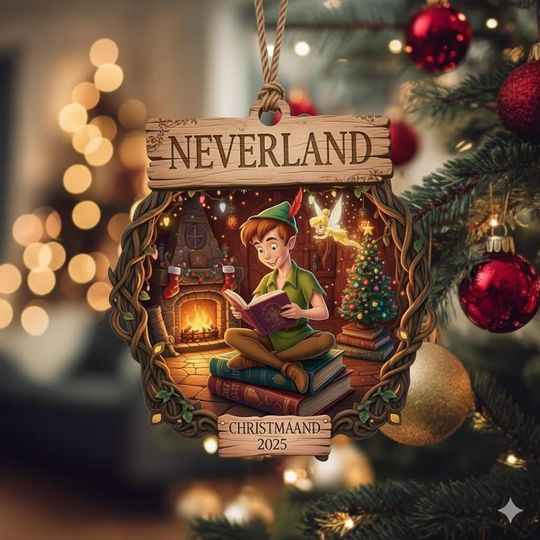 Discover Disney Christmas Acrylic Ornament, Peter Pan Neverland Christmas Ornament, Bookish Treehouse Winter Holiday Keepsake, Gift For Book Lover