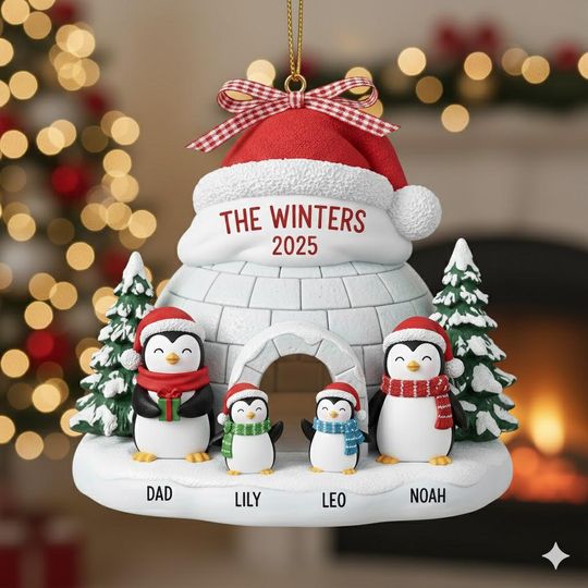 Discover Personalized Penguin Family Christmas Ornament: Acrylic Holiday Keepsake