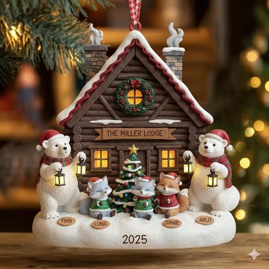 Discover Personalized Christmas Acrylic Ornament, Family Christmas Tree Decor, Cozy Lodge Christmas Ornament, Holiday Keepsake, Christmas Decor
