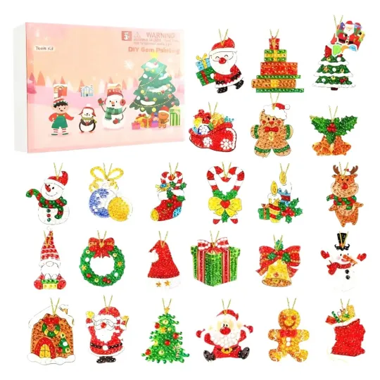 2025 Rhinestone Art Christmas Countdown Calendar 2D Acrylic Ornament 24 Days