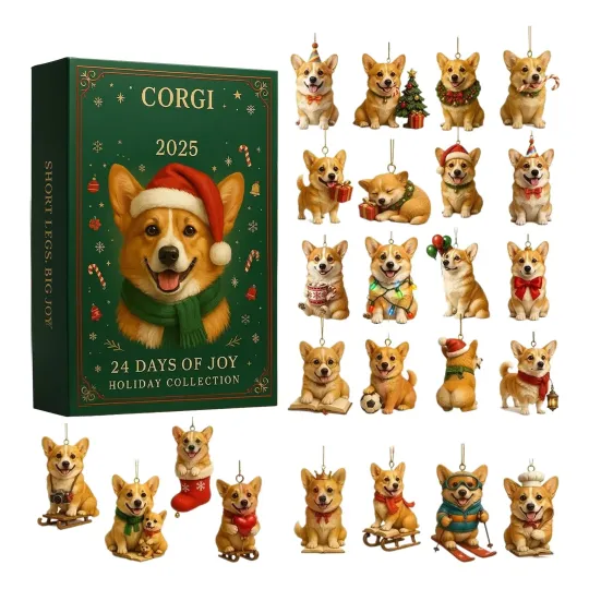 Discover Corgi Advent Calendar 2025, Christmas Countdown Calendar 2D Acrylic Pendant