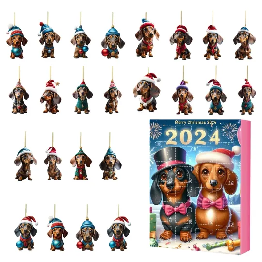 Discover Dachshund Advent Calendar 24Pcs Countdown Surprise Gift Box Acrylic Flat Pendant
