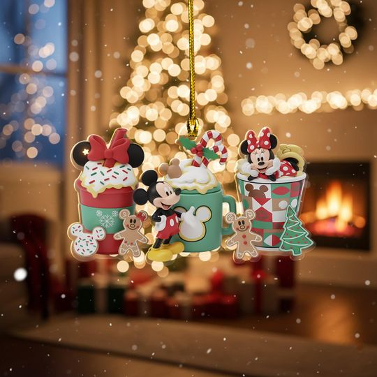 Discover Retro Disney Mickey Hot Cocoa Christmas Ornament, Minnie Hot Cocoa Served Daily Decor, Disney Christmas Tree Decor