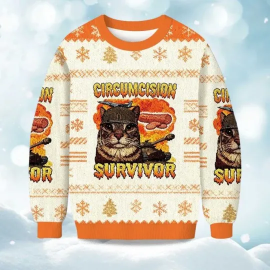 Discover 2025 Circumcision Survivor Cat Christmas Ugly Sweater - Christmas Gift 2025
