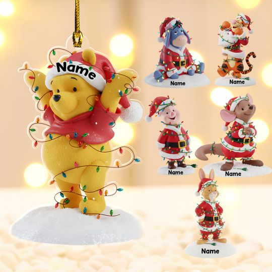 Personalized Winnie The Pooh Christmas 2D Flat Acrylic Ornament, Pooh & Friends 2D Acrylic, Xmas Ornament Decor