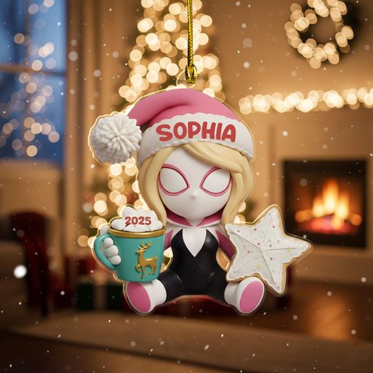 Discover Custom Ghost Spider Ornament, Spider Hero Character Xmas Ornament Fan Gift, Gwen Stacy Disney Christmas Tree Decor Gift For Kid