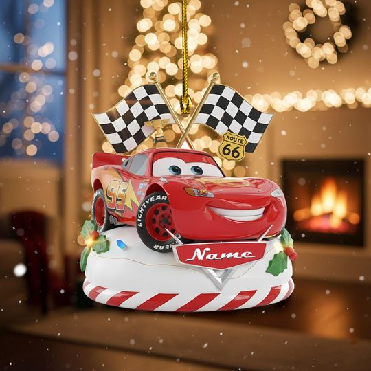 Discover Custom Disney Car Christmas 2D Flat Ornament, Racing Car Xmas Tree Decor, Disney McQueen Decor Gift