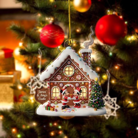 Discover Custom Magic Mouse Family House 2D Flat Acrylic Ornament, Personalized Disney Christmas Gift For Family