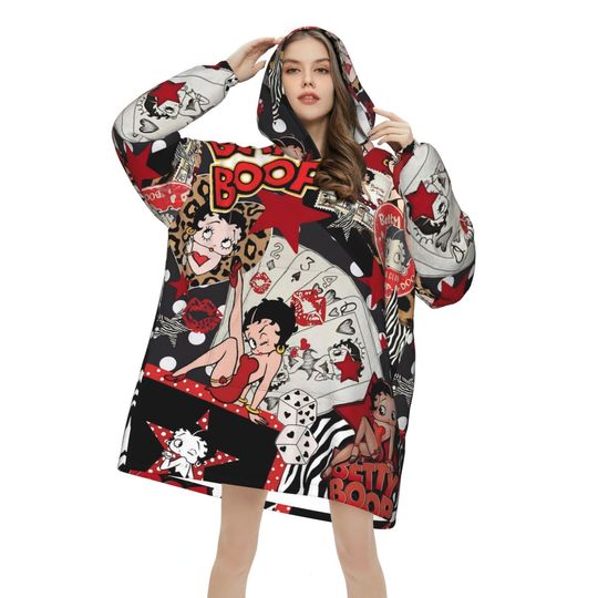 Discover B-Bettys Boops Wearable Blanket Hoodie for Women Men Oversized Sweatshirt Blanket with Pocket
