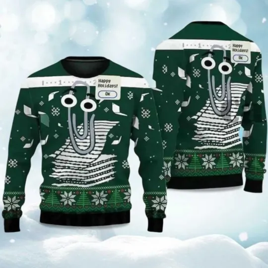 Discover 2025 Clippy Windows Ugly Christmas Sweater
