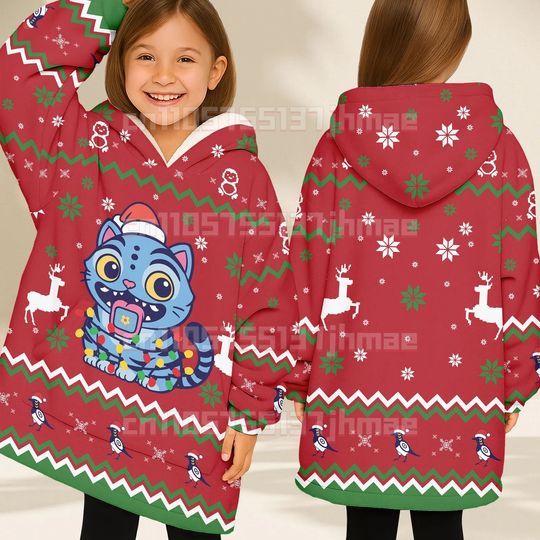 Discover Blue Tiger Christmas Hoodie Blanket KPop Demon Hunters Cozy Oversized Wearable Blanket Warm Xmas Gift for Women Kid