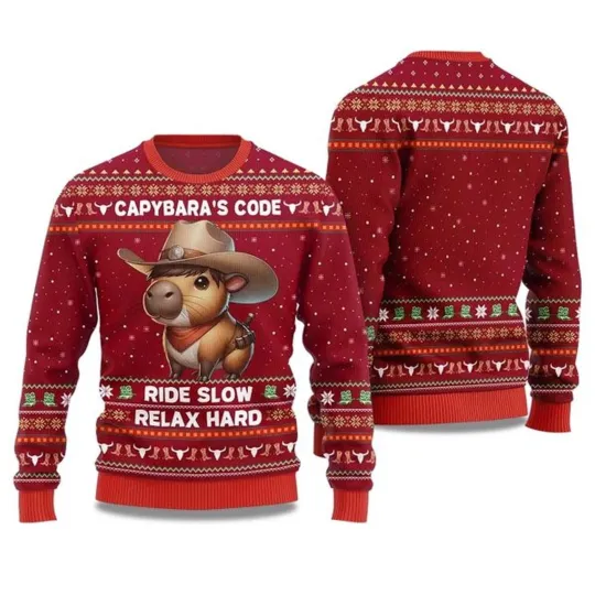 Discover 2025 Capybara’s Code Ride Slow Relax Hard Ugly Christmas Sweater