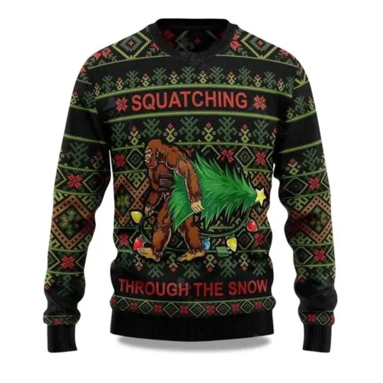 Bigfoot Squatching Through The Snow Ugly Christmas Sweater, Christmas Gift