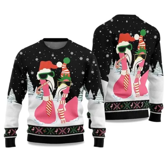 Discover 2025 Cool Flamingo Ugly Christmas Sweater