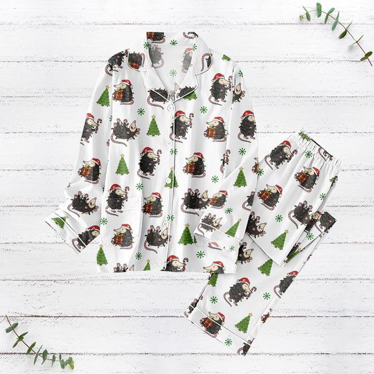 Discover Opossum Christmas Pajamas Set, Overstimulated But Festive Possum Pajamas, Meme Christmas Sleepwear