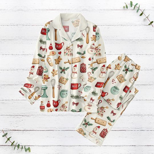 Merry Christmas Gingerbread Pajamas Set, Cookies Holiday Pajamas, Funny Xmas Women Pajamas, Xmas Party Gift
