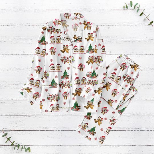 Discover Chip And Dale Lights Christmas Pajamas Set, Disney Couple Holiday Pajamas, Double Trouble Xmas Pjs