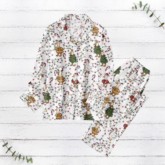 Discover Christmas Goose Pajamas Set, Merry Xmas Matching Holiday Pajamas, Funny Duck Xmas Loungewear