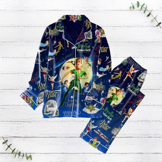 Discover Peter Pan Christmas Pajamas, Tinker Bell Pajamas Set, Magic Kingdom Shirt, Disney Cartoon Movie Character Holiday Pajamas