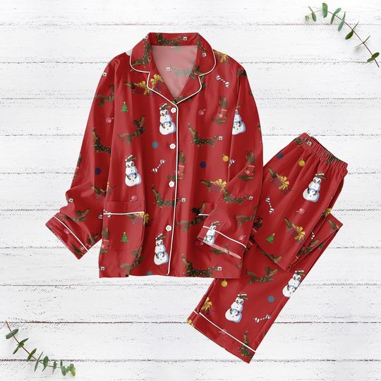 Dachshund Dog Christmas Pajamas Set, Sausage Dog Xmas Women Pajamas, Pet Love Holiday Pajamas