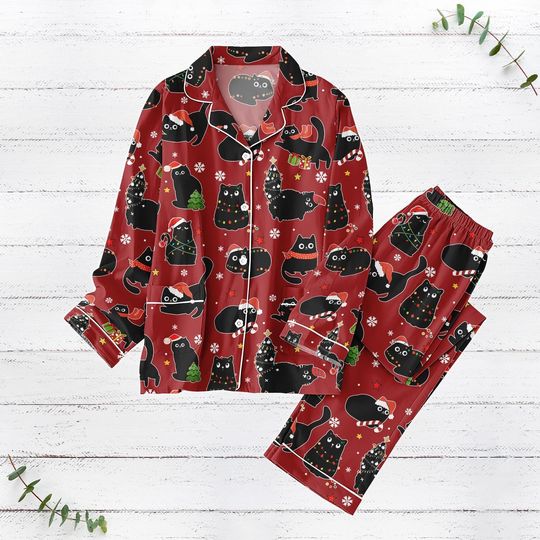Discover Black Cat Christmas Pajamas Set, Cute Cat Xmas Family Matching Pajamas, Animals Holiday Pajamas
