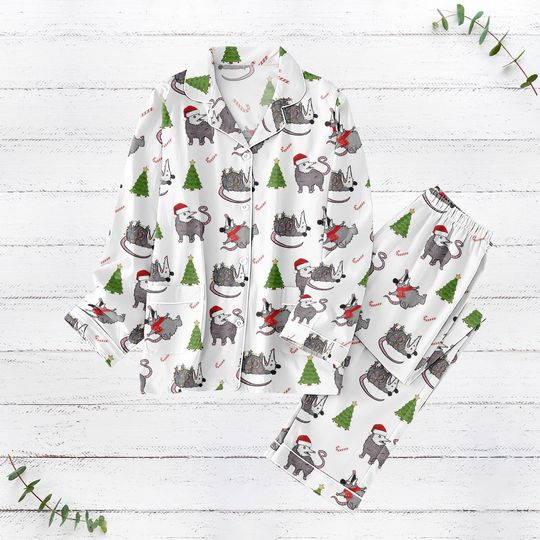 Discover Christmas Opossum Pajamas Set, Overstimulated But Festive Possum Pajamas, Meme Christmas Holiday Pjs
