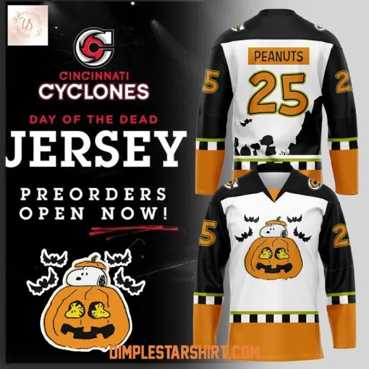 Discover CinCy x Peanuts Halloween Day Of The D.e.@.d Hockey Jersey Reprint