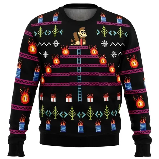 Donkey Kong Ugly Christmas Sweater, Festive Gift for Retro Gaming Fans