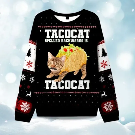 Discover Tacocat Spelled Backwards Is Tacocat Ugly Christmas Sweater 2025