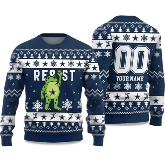 Personalized Dallas Cowboys Portland Frog Resist Ugly Christmas Sweater