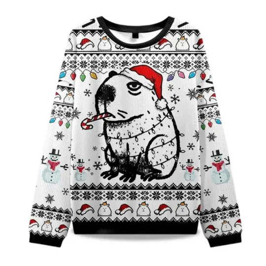 Discover 2025 Capybara Smoking Christmas Ugly Sweater - Christmas Gift for Men, Women
