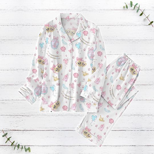 Discover Mickey Coquette Bow Pajamas Set, Magical Castle Women Pajamas, Minnie Mouse Matching Pajamas, Disneyland Pjs, Girly Disney Sleepwear