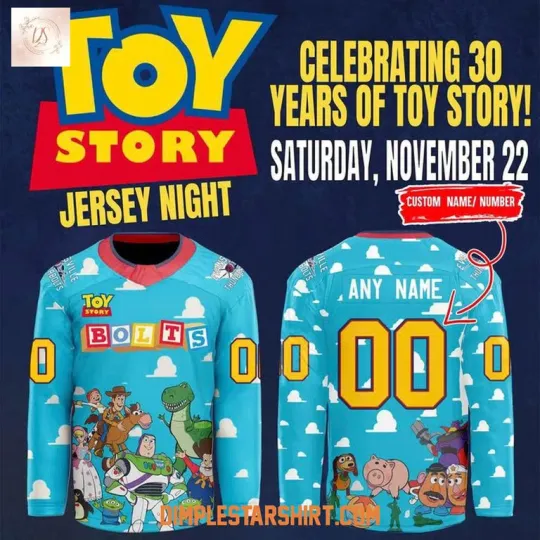 Evan Celebrating 30 Years Of Toy Story Hockey Jersey Reprint, Gift For Fans, Christmas Gift