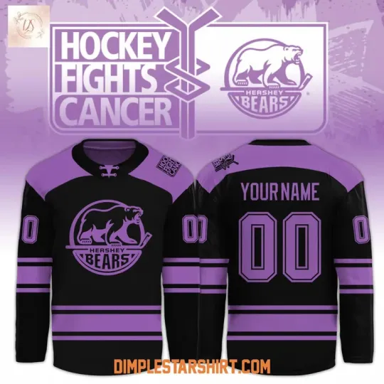 Discover Hersh x Hockey Fights Cancer Black Hockey Jersey Reprint, Gift For Fans, Christmas Gift