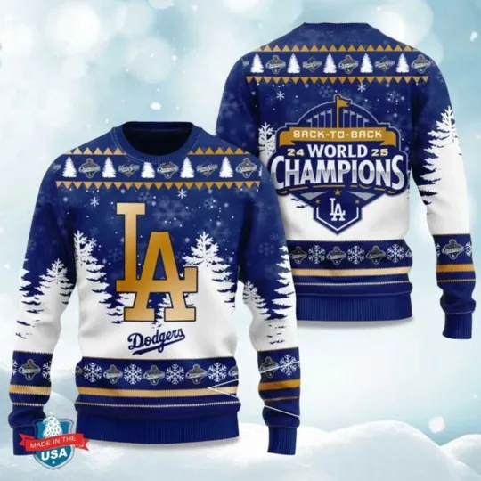 Discover Christmas Los Angeles Dodgers Back To Back World Series Champions Ugly Sweater